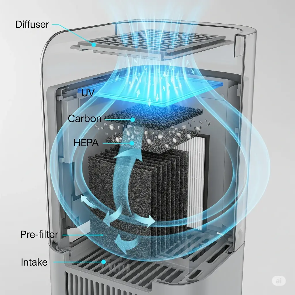 airflow path inside HEPA purifier