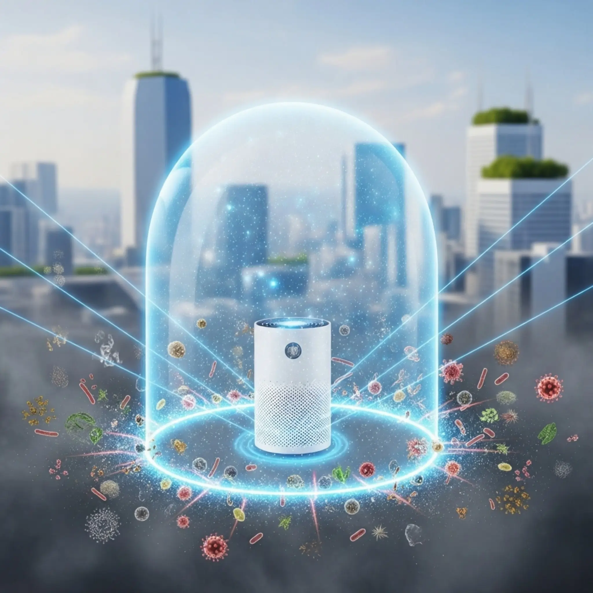 Futuristic Image Of An Air Purifier Catching Bad Air Particles