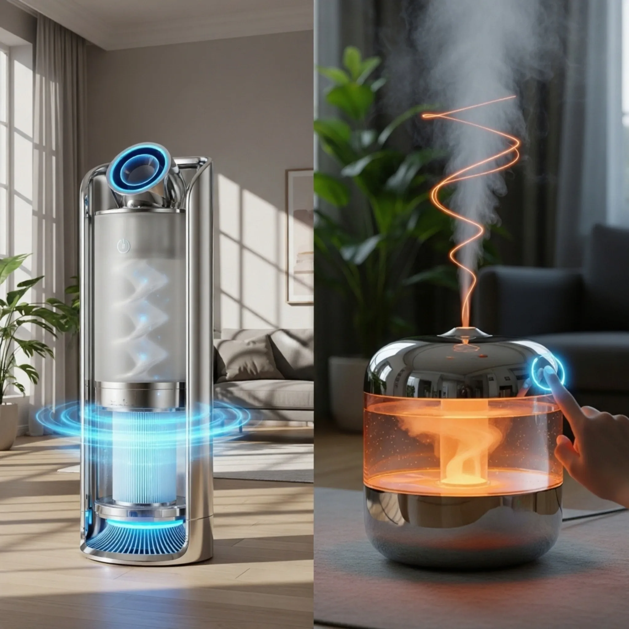 Futuristic Image Of Difference Between Air Purifier And Humidifier