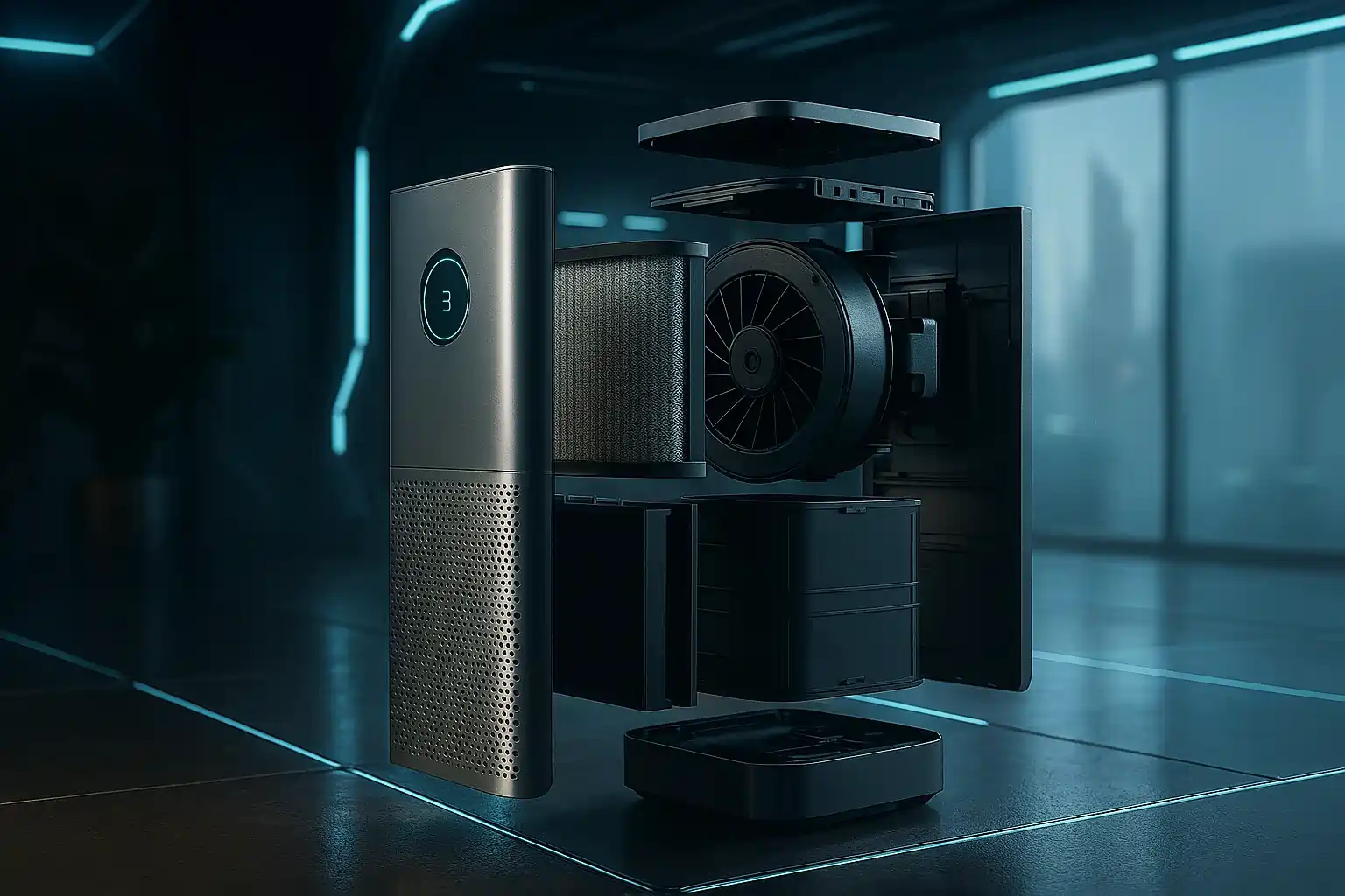 Futuristic and Expanded View Of A Disected Whole House Air Purifier