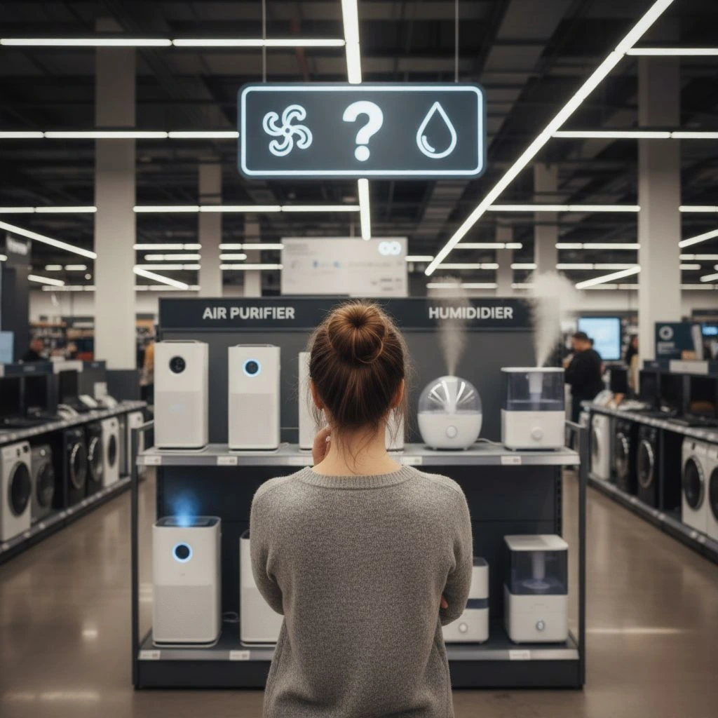 Image Depicting A Person Trying To Choose Between Buying An Air Purifier Or Humidifier