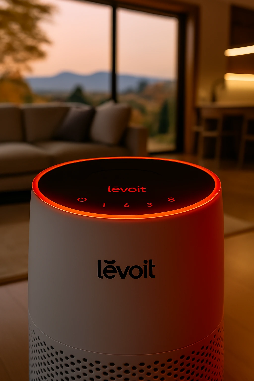Levoit Air Purifier Red Light With Focus On The Touch Control Panel
