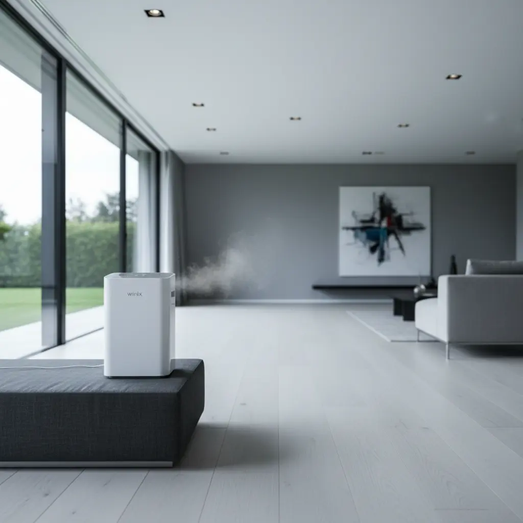 Image Of A Winix Air Purifier In A Modern Bedroom With Exclusive Wall Art Hanging On The Bedroom Wall