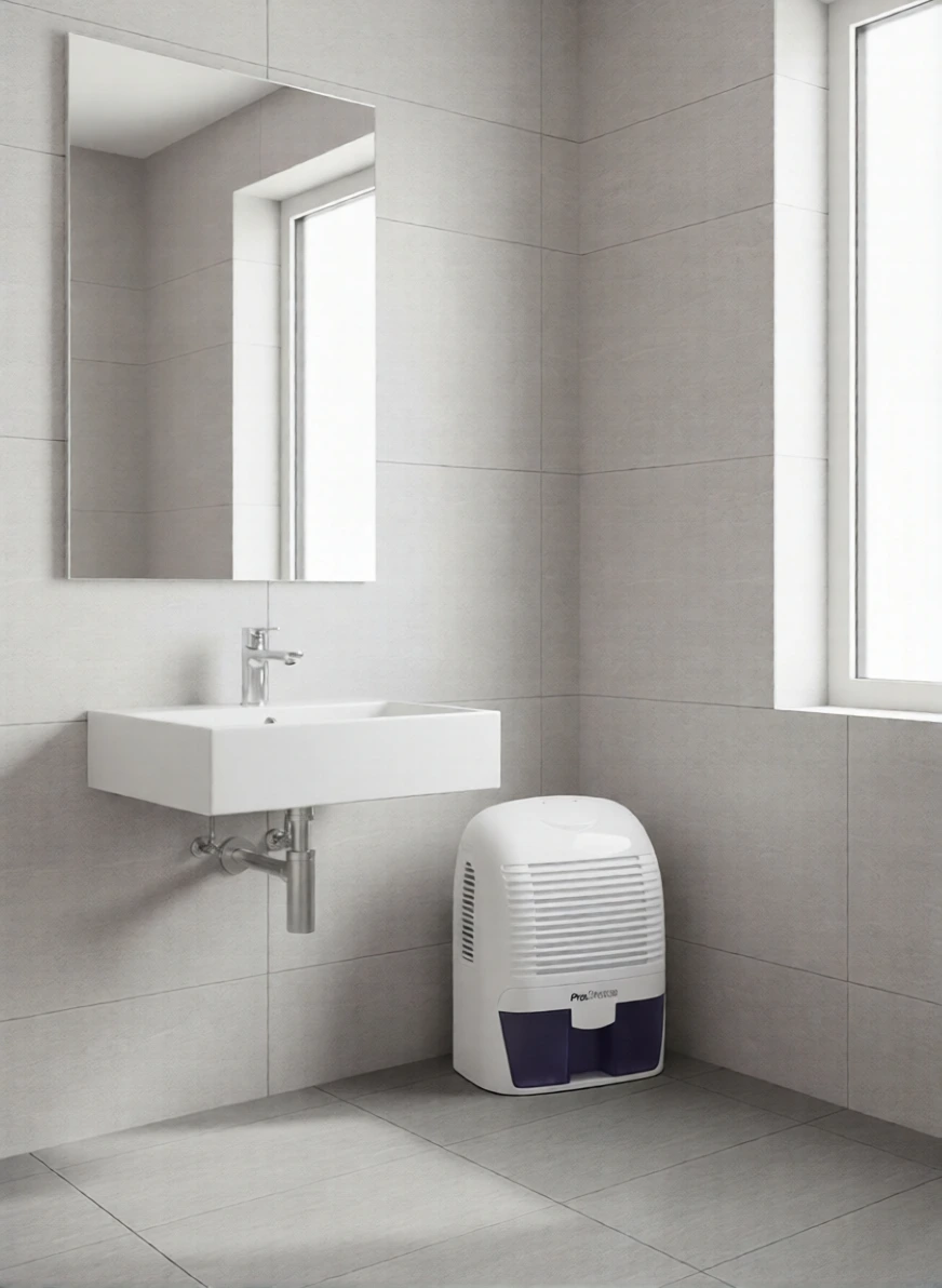 Image Of A ProBreeze Mini Dehumidifier In A Small Modern Bathroom