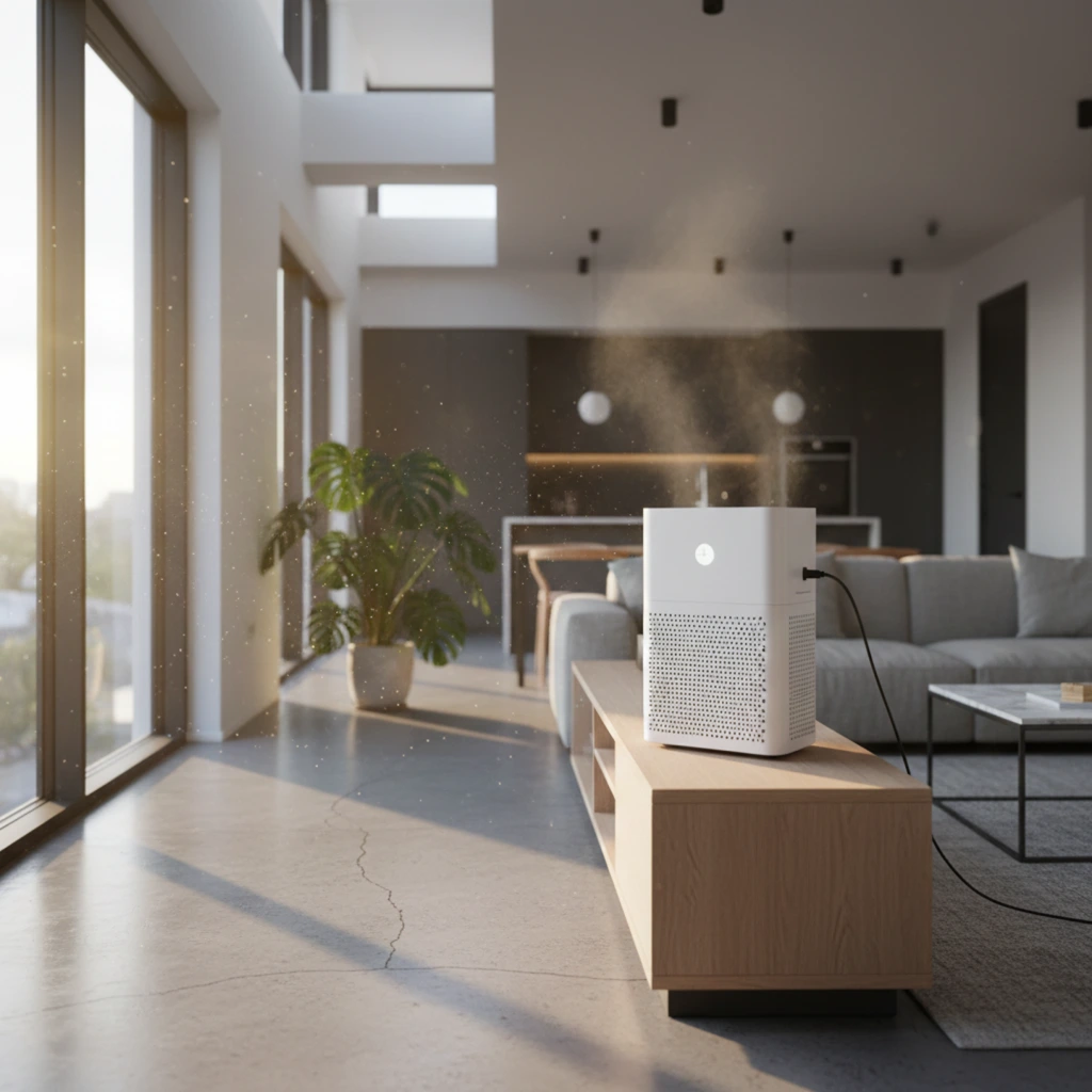 Image Of An Electrostatic Air Purifier In A Modern Home